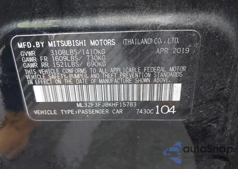 2019 Mitsubishi Mirage G4 Es из США, поврежденный, VIN ML32F3FJ8KHF15783